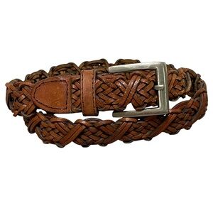 Amiee Lynn Genuine Leather Brown Woven Belt Brass Buckle Made India VTG Size ML
